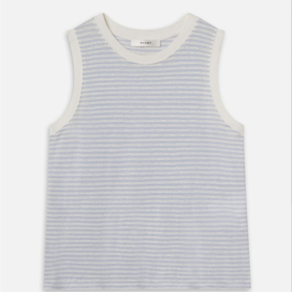 Frame Muscle Crew Tee in Light Chambray Multi, size small